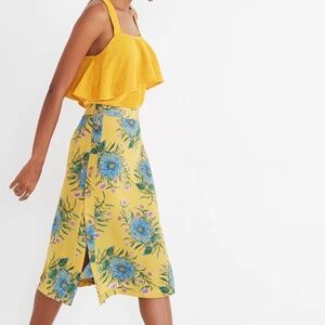 Madewell Silk Side-Button Skirt in Painted Blooms